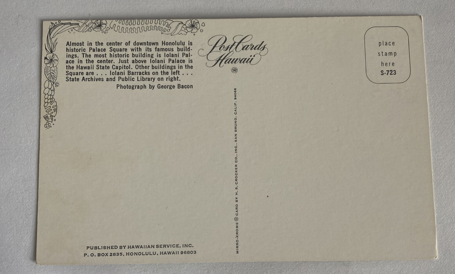 Vintage Postcard c1960s ~ Iolani Palace Square aerial view ~ Honolulu, Hawaii HI