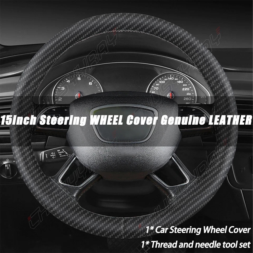 Cubierta de volante de cuero genuino real negra para Toyota Prius V 2013 38 cm hágalo usted mismo Foto 4 de 4
