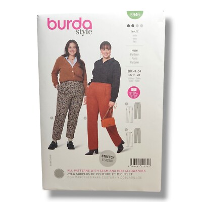 BURDA 5946 MISSES TROUSERSSewing Pattern Sizes 18-28 Skill: SUPER EASY