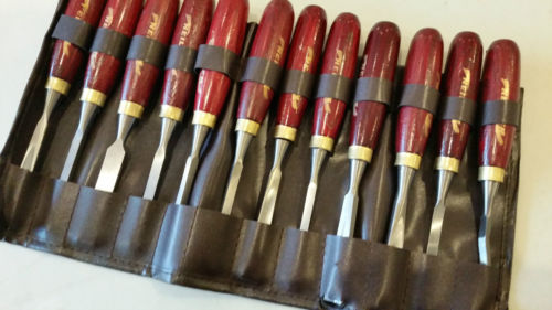 12 Pc Wood Carving Chisels. Wooden Handles - Picture 2 of 3