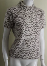 Spiegel Sz S Creamy Animal Print 65% Angora Fluffy Turtleneck Sweater Top