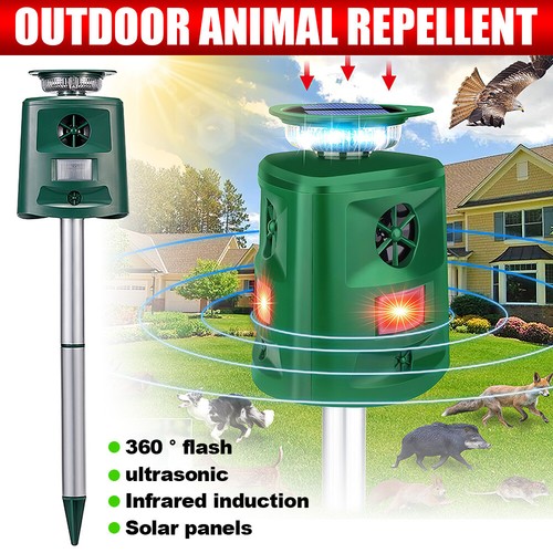 360° Solar Power Ultrasonic Animal Repeller for Dog Bird Mouse Cat Rechargeable - Bild 1 von 14