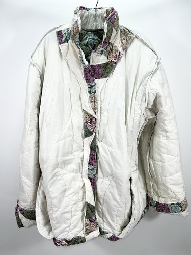VTG ANTIQUE QUILT JACKET PUFFY COAT BARN BLANKET SHABBY CHIC WHIMSICAL PRAIRIE - Picture 7 of 9