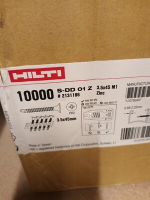 Hilti Self Drilling Drywall Screws x 45mm 1000 pieces UK