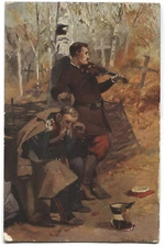 POSTCARD Poland military officer painting MONIUSZKO violin Poznanski Warsaw art