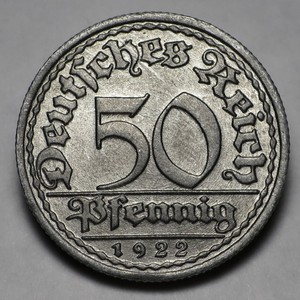 Germany Weimar Republic 1922 F 50 Pfennig KM#27 AU