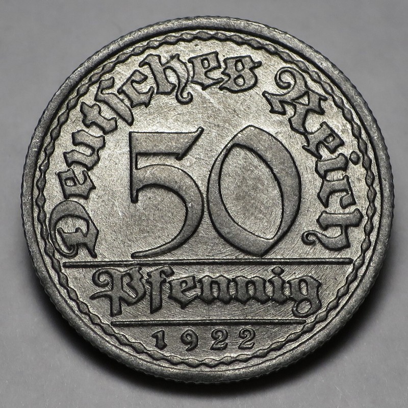 Germany Weimar Republic 1922 F 50 Pfennig KM#27 AU