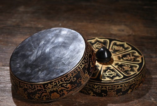 7.4'' Old Chinese Wood lacquerware Gold 8 Auspicious Symbol Food Container Box - Picture 8 of 9