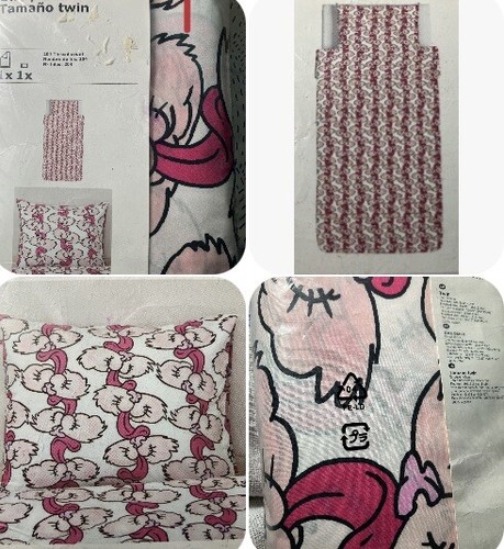 IKEA Stunsig Twin Pink Cat Tongue Duvet Cover Set Pillowcase Bunny Cartoon LtdEd - Picture 9 of 24