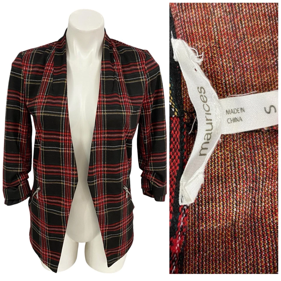 Blazer Maurices Mujer Pequeña Chaqueta Academia Tejido a Cuadros Trabajo Oficina Informal Foto 3 de 4
