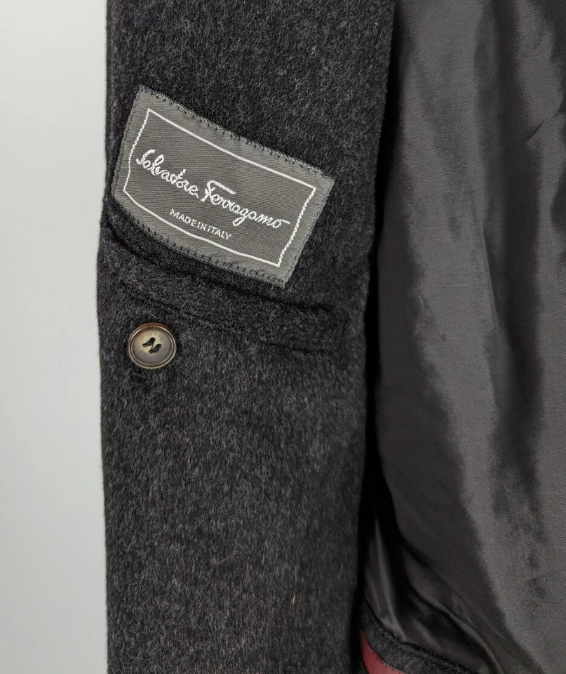 Ermenegildo Zegna 复古皮革领炭灰色羊毛大衣夹克 50 意大利 — 第 3/4 张图片