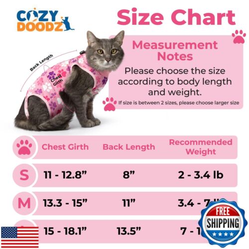 Cat Recovery Suit: Soft Pink Post-Surgery Suit for Cats with Paw Print Design - Picture 2 of 5