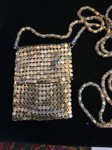Vintage Mesh goldfarbene kleine Tasche 26 Zoll Halskette