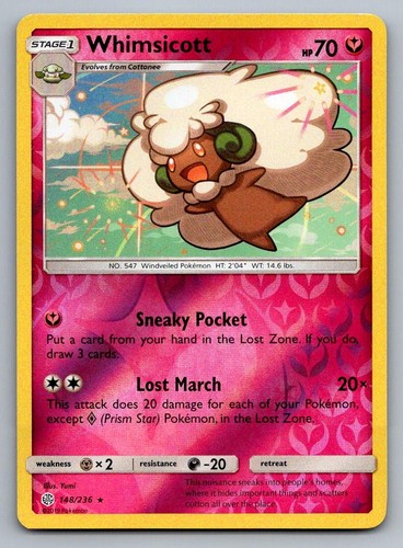 Pokemon Whimsicott REVERSE HOLO 148/236 Cosmic Eclipse CEC R NM