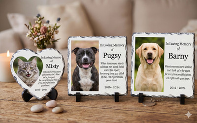 Personalisiertes Haustier-Gedenkfoto Stein Schiefer Hund Katze Verlust Geschenk Bild Andenken