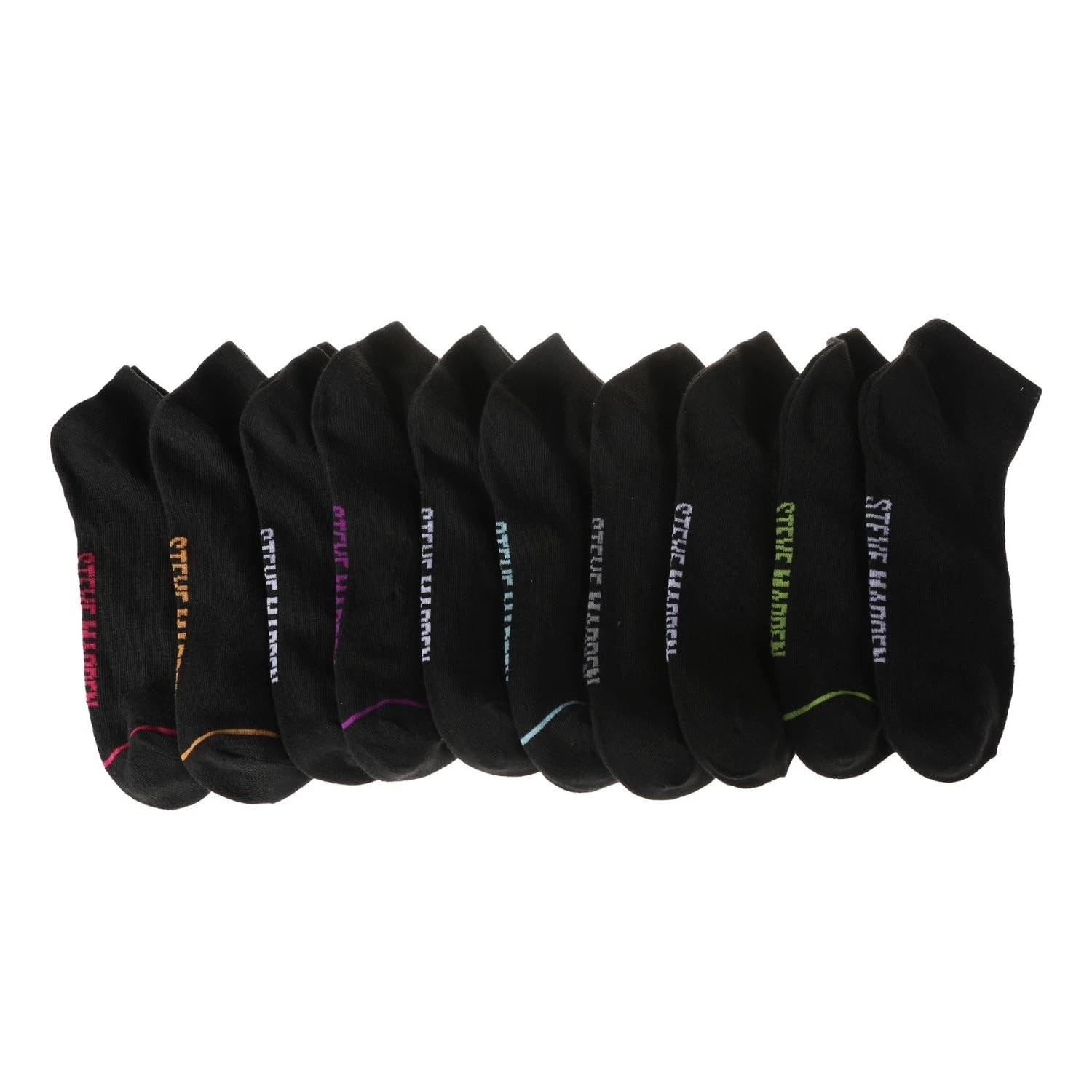 Steve Madden Women's Low Cut Socks 10-Pack (Black Neon)