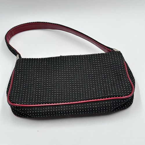 Isabella Fiore Black Shoulder Handbag Micro Mini Clutch With Beaded Rose Purse - Picture 2 of 17