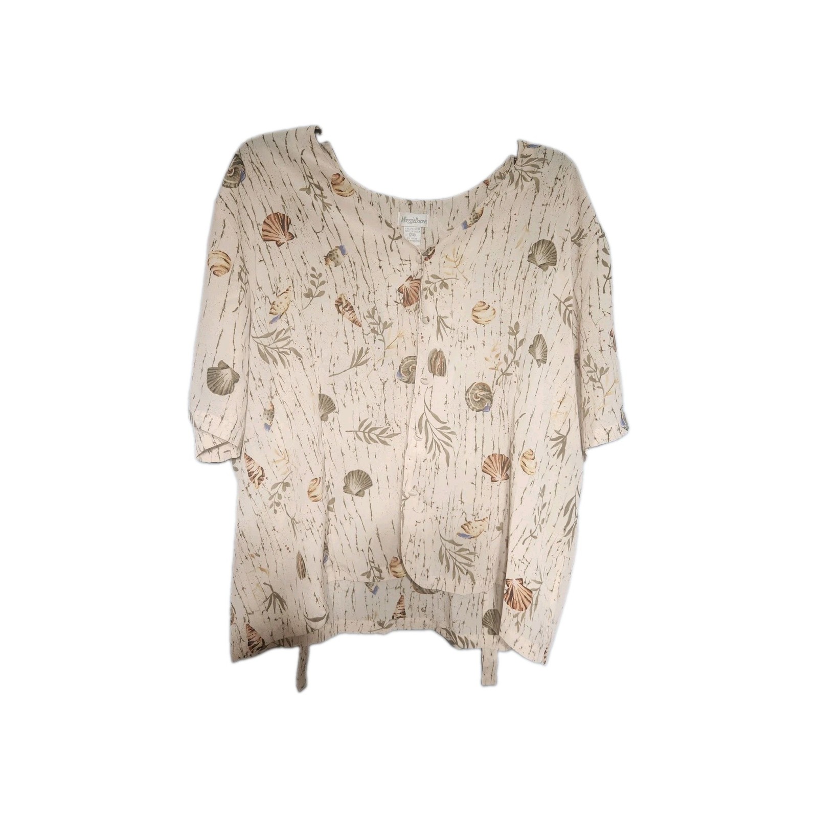 Maggie Barnes Sea Seashell Button Blouse Shirt Top. Plus Size 26W. Tie Back.