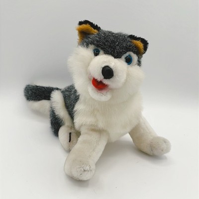 Rare HTF Vintage Moray Toys Plush Wolf Tongue Out Stuffed Animal Blue Glass Eyes