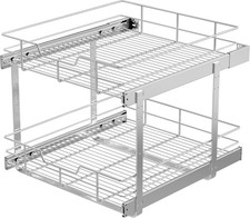 STORKING 2 Tier Pull Out Cabinet Organizer 20x22 Chrome Slide Out Drawer Kitchen