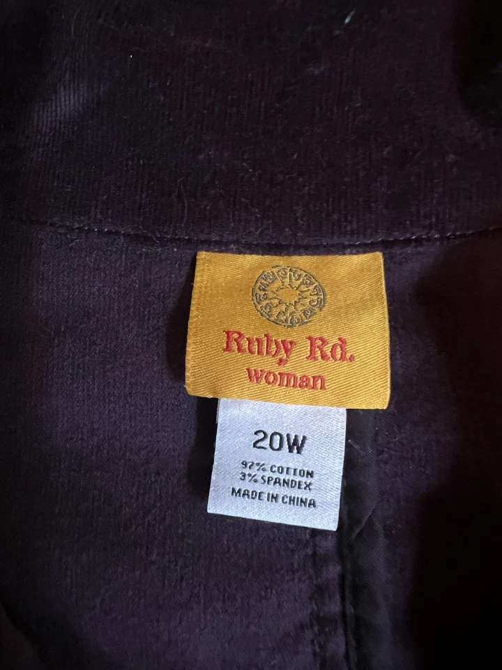 Chaqueta de pana Ruby Rd para mujer 20w ciruela púrpura terciopelo silenciosa de lujo. R2 Foto 4 de 4