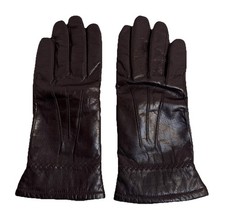Vintage Fownes Size Large Brown Leather Gloves Polyester Fleece Lined -VGC 