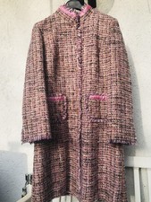 BiBA rosa Bouclé Mantel Dt. 40 altrosa pink Taschen Fransen Borte Tweed elegant
