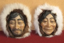 Pair Intuit Eskimo L'Abers of Love by A.R.T. Alaska Hand-Crafted Masks