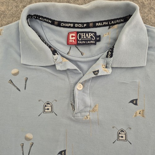 Vintage Chaps Ralph Lauren Hemd Herren mittelblau Polo Golf Grafik AOP Print - Bild 1 von 10