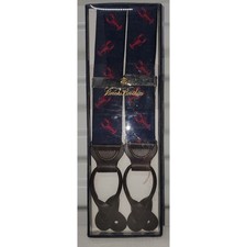 Brooks Brothers Suspenders Braces Navy Nylon Red Lobsters Leather Adjustable