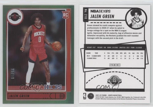2021-22 Panini NBA Hoops Rookies Green /99 Jalen Green #218 Rookie RC