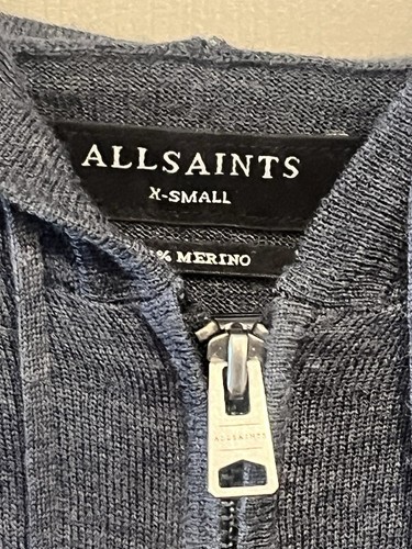 HERREN ALLSAINTS XSMALL BLAU MERINOWOLLE STRICK REISSVERSCHLUSS HOODIE CARDIGAN XS LESEN - Bild 3 von 11