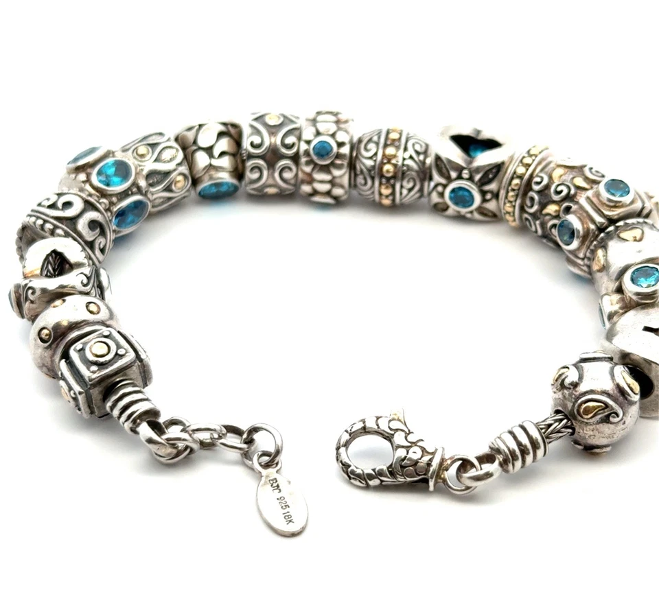 "Brazalete de plata de ley Samuel B. Benhan de 8"" y acento YG de 18 quilates con topacio azul 60,0 g" Foto 4 de 4