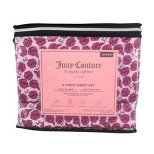 Juicy Couture 6 Piece Sheet Set Queen Pink Rose Floral Luxury Bedding Y2K NEW