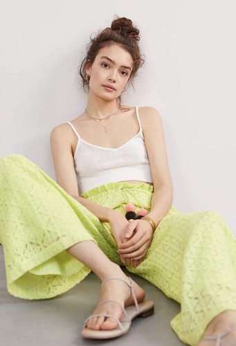 Anthropologie • NWT Ollari Neon Wide Leg Lace Tassel Pant Sz Small Beachy Resort - Picture 2 of 11