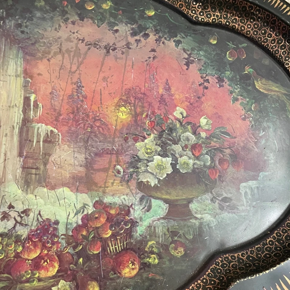 Chatsworth Derbyshire Vintage Oval Winter Tin Tray Patricia Machin England Black - Image 4 of 4