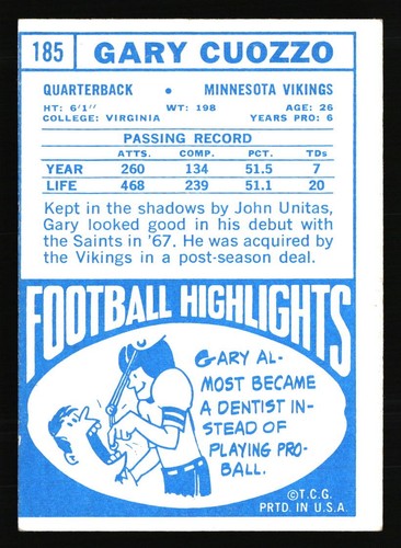 1968 Topps #185 Gary Cuozzo - Bild 2 von 2