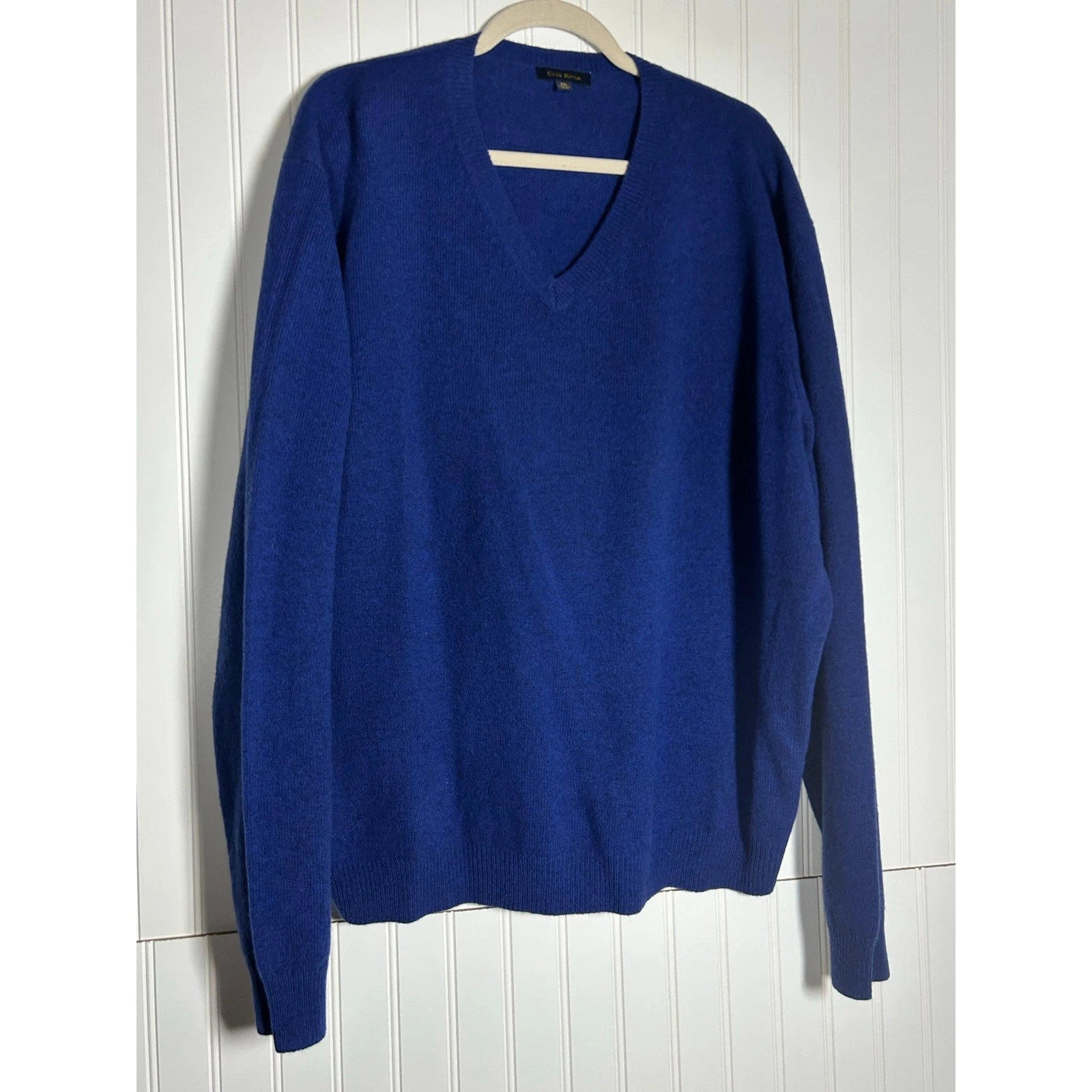 Club Room XXL 100% Lambs Wool Sweater Pullover blue V-Neck Knit classic office