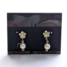 Emmons Flower Clip On Earrings Faux Pearl Vintage Dainty Signed Jewelry Gift