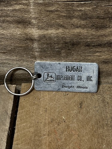 Vintage JOHN DEERE Keychain Hogan Implement - Dwight IL Illinois Key Ring Fob BB