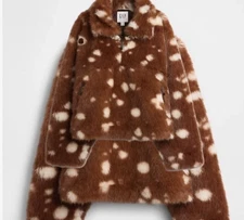Sandy Liang x GAP Vegan Fur Spotted Bambi Pullover Jacket Half Zip Coat - XXS/XS