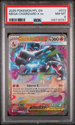 2025 Pokemon Pfl En-Phantasmal Flames #013 Mega Charizard X Ex PSA 8