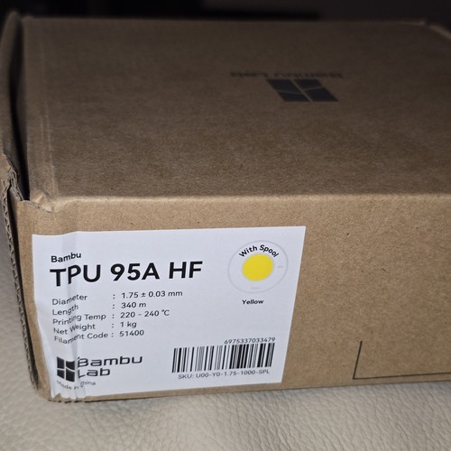 BAMBU LAB TPU 95A HF 3D Printer Filament 51400 1kg 340m Yellow Brand New W/spool