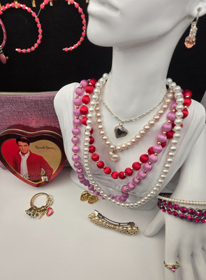Vintage Elvis Heart Tin Love Theme Jewelry Lot  Necklace Earrings Bracelet ring