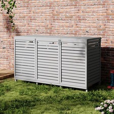 Grey Wooden Wheelie Bin Storege Triple Store Shed For Recycling Outdoor Garden