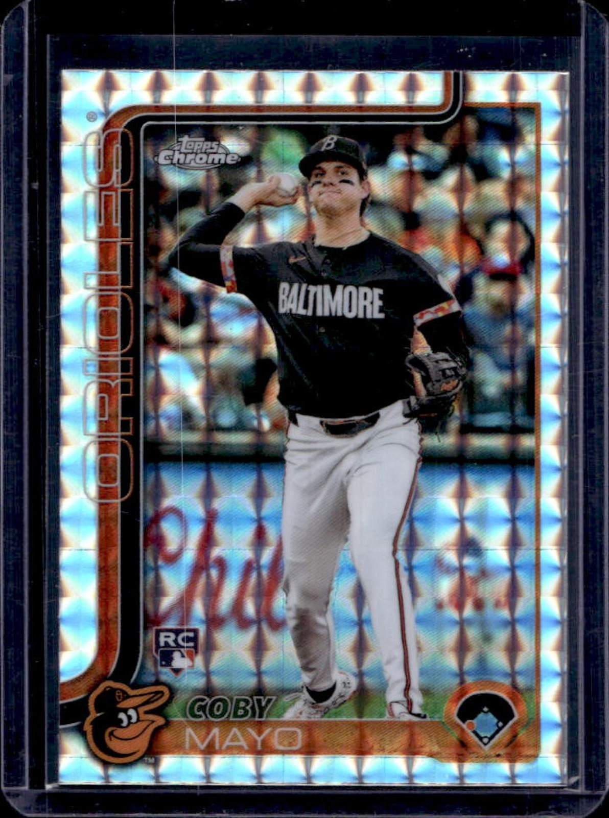 2025 Topps Chrome Coby Mayo RC Geometric Refractor Rookie #120 Orioles
