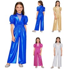 Girls Disco Gymnastics Rompers Birthday Jumpsuit Night Kids Patchwork Overall
