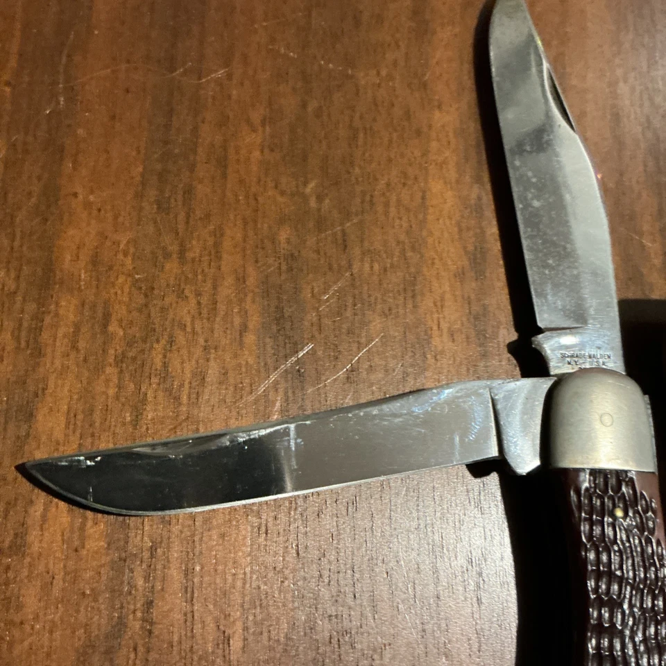 Navaja de Bolsillo Cazador Plegable 225H De Colección SCHRADE WALDEN EE. UU. N.Y. 225 H con Funda Foto 3 de 4