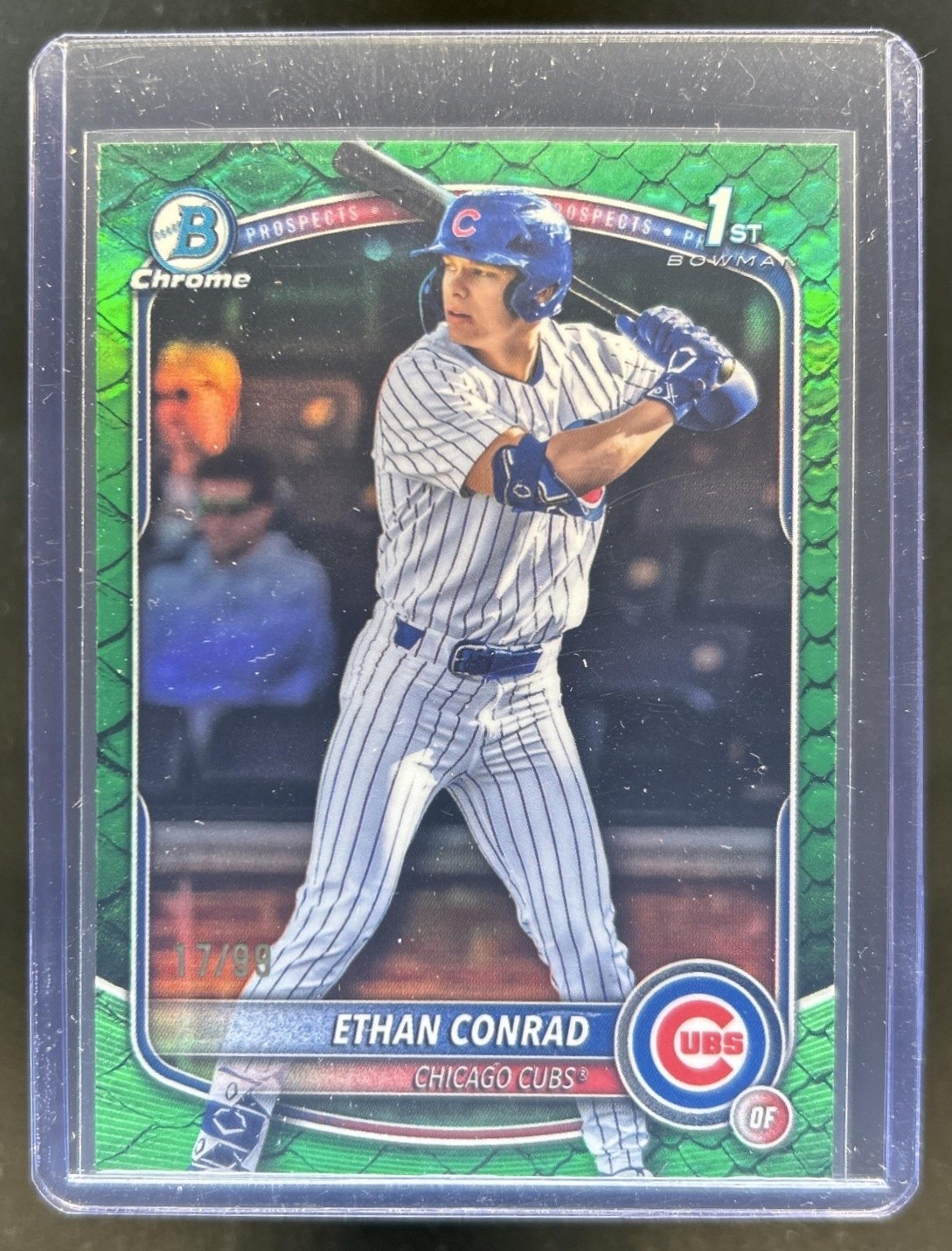 2025 Bowman Draft Ethan Conrad Chrome Green Reptilian Refractor 1st #/99 Cubs