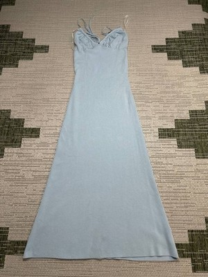 Lulus Dress Womens Medium Blue Cotton Knit Midi New *